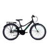 A black children's bicycle with green accents, shown from the side against a white background.
