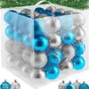 tectake® Weihnachtskugeln 64er-Set in SIlber und Blau Produktbild-Vorschau 1