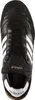 A top-down view of a black Adidas soccer shoe with white stripes and laces. Náhled obrázku produktu