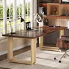 A modern home office setup with a large wooden desk, a laptop, a desk lamp, and a chair. Anteprima dell’immagine prodotto
