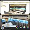A collage showing different features of a bed frame with storage and LED lighting. Náhled obrázku produktu