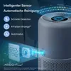A marketing image for an air purifier, highlighting its intelligent sensor and automatic cleaning features with text and diagrams. Produktbild-Vorschau