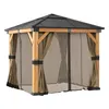 A wooden gazebo with tan curtains and mosquito netting, shown from a slightly elevated front-left angle against a white background. Náhled obrázku produktu