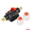 A product shot of an electrical circuit breaker with two protective caps, set against a white background. Podgląd zdjęcia produktu