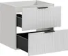 A white bathroom vanity cabinet with two drawers, shown from a front-side angle against a white background. Produktbild-Vorschau