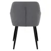The back view of a dark gray upholstered dining chair with black metal legs. Produktbild-Vorschau