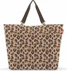 A leopard print shopper bag with brown handles against a white background. Produktbild-Vorschau