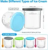 A collage of images showing ice cream containers and their features. Produktbild-Vorschau
