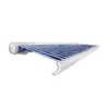 A retractable awning with blue and white stripes, extended from its housing. Produktbild-Vorschau