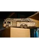 A wooden model fire truck is displayed on a wooden surface. Produktbild-Vorschau