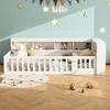 A white children's bed with shelves and a railing, decorated with stars and a 'hello' sign on a light blue wall. Náhľad obrázku produktu