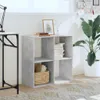 A modern, minimalist interior scene featuring a gray cube bookshelf with books and a basket. A desk and a large potted plant are also visible. Náhled obrázku produktu