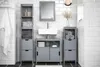 A modern bathroom with white subway tile walls and gray bathroom furniture. Produktbild-Vorschau