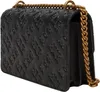 A black handbag with a gold chain strap is shown from the side. Náhled obrázku produktu