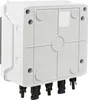 The underside of a white solar junction box with multiple black MC4 connectors. Podgląd zdjęcia produktu