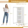 A woman is standing next to a white cabinet with dimensions labeled. Podgląd zdjęcia produktu