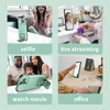 A collage of four images showing a phone case being used in different scenarios: taking a selfie, live streaming, watching a movie, and working in an office. Produktbild-Vorschau