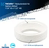 A white plumbing adapter with text and logos on a blue and white background. Produktbild-Vorschau