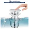 A finger pressing down on a pop-up drain assembly submerged in water. Náhled obrázku produktu