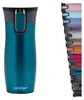 A teal colored Contigo brand insulated travel mug is shown on the left, with a stack of other colored travel mugs on the right. Náhľad obrázku produktu