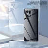 A clear phone case is shown next to a phone in a clear case, with marketing text and icons at the bottom. Produktbild-Vorschau