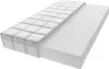 A mattress is shown on a white background, with one half covered by a quilted white fabric and the other half showing the white foam. Produktbild-Vorschau