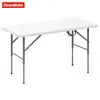 A white folding table with gray metal legs against a white background. Produktbild-Vorschau