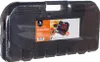 A black plastic case for a barbecue tool set, wrapped in plastic, with a label showing the product inside. Anteprima dell’immagine prodotto