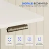 Close-up of a white desk with a digital control panel and icons describing its features. Produktbild-Vorschau