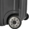 A close-up view of the wheel and corner of a black suitcase. Produktbild-Vorschau