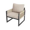 A single outdoor lounge chair with beige cushions and woven sides on a white background. Produktbild-Vorschau