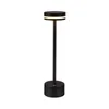 A black LED table lamp with a circular head and a thin light strip is shown against a white background. Náhľad obrázku produktu