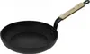 A black frying pan with a light-colored wooden handle is shown against a white background. Podgląd zdjęcia produktu