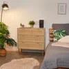 Relaxdays Kommode, 3 Schubladen, Rattan- & Holzoptik, HBT Produktbild-Vorschau 3