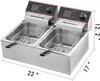 A double deep fryer with dimensions indicated. Produktbild-Vorschau