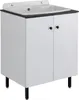 A white sink cabinet with two doors and black legs, set against a white background. Anteprima dell’immagine prodotto