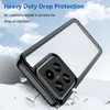 A phone case with a clear back and black bumper is shown against a background of clouds and cracked earth. Produktbild-Vorschau