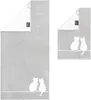 Two towels with a cat design, one larger and one smaller, are displayed against a white background. Produktbild-Vorschau