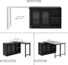 Collage showing different configurations and features of a black extendable bar table/sideboard. Anteprima dell’immagine prodotto