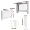 Multiple views of a white radiator cover with dimensions indicated by text overlays. Anteprima dell’immagine prodotto