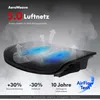 A close-up marketing image of a black mesh seat cushion, illustrating airflow and comfort features. Voir les images du produit