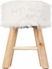 A white fluffy stool with wooden legs. Podgląd zdjęcia produktu