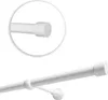 A white curtain rod with end caps and a support bracket, shown against a white background. A close-up inset shows the detail of one end cap. Anteprima dell’immagine prodotto