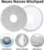 A collage of images showing cleaning pads for a robot vacuum cleaner, with text describing their features. Produktbild-Vorschau