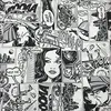 Canvas-Stoff 100x280 cm, Comic-Muster, Weiß/Schwarz, 1 Meter Productafbeelding-voorbeeld