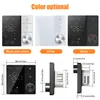A collage of images showing different color options and dimensions of a digital thermostat. Náhled obrázku produktu