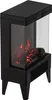 A black electric fireplace with a glass front showing simulated flames and logs. Podgląd zdjęcia produktu