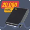 A black power bank is shown with promotional text and a logo. Produktbild-Vorschau
