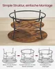 A collage showing a round coffee table with two shelves and a diagram illustrating its assembly steps. Produktbild-Vorschau