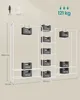 A diagram showing a white metal garment rack with various weights placed on it to demonstrate load capacity, along with dimensions and weight information. Produktbild-Vorschau